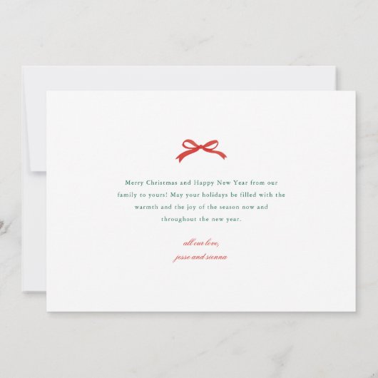 Cartes Pour Fêtes Annuelles Elégant Bow rouge avec verdure Photo Noël (Dos)
