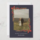 Cartes Pour Fêtes Annuelles Elégant Bow rouge avec verdure Photo Noël (Devant)