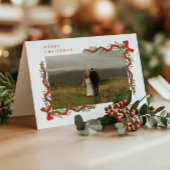 Cartes Pour Fêtes Annuelles Elégant Bow rouge avec verdure Photo Noël