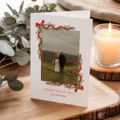 Cartes Pour Fêtes Annuelles Elégant Bow rouge avec verdure Photo Noël