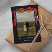 Cartes Pour Fêtes Annuelles Elégant Bow rouge avec verdure Photo Noël