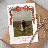 Cartes Pour Fêtes Annuelles Elégant Bow rouge avec verdure Photo Noël