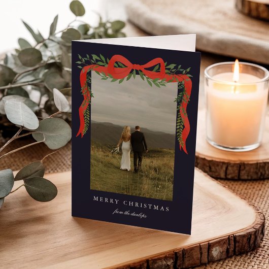 Cartes Pour Fêtes Annuelles Elégant Bow rouge avec verdure Photo Noël