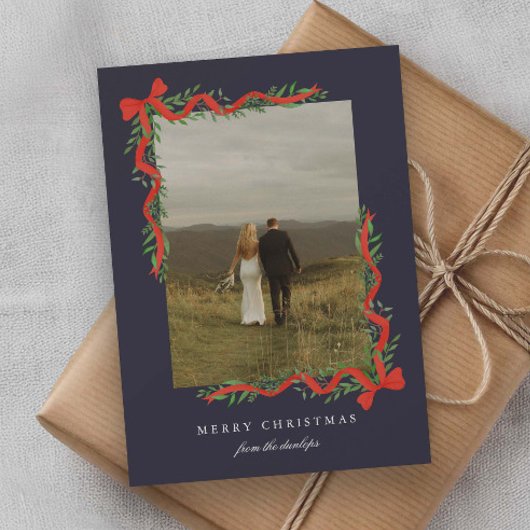 Cartes Pour Fêtes Annuelles Elégant Bow rouge avec verdure Photo Noël