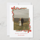 Cartes Pour Fêtes Annuelles Elégant Bow rouge avec verdure Photo Noël (Devant)