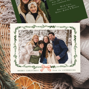 Cartes Pour Fêtes Annuelles Elégant Bow Rouge Vert Garland Cream 2 Photo