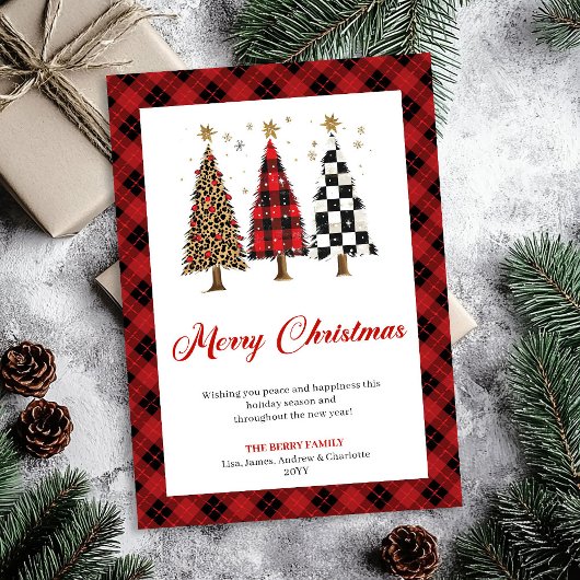 Cartes Pour Fêtes Annuelles Elegant Buffalo Plaid Christmas Tree Leopard Card