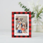 Cartes Pour Fêtes Annuelles Élégant Buffle rouge Plaid Famille de Noël 1 Photo (Debout devant)