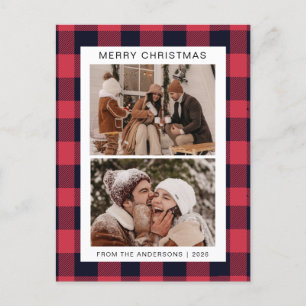 Cartes Pour Fêtes Annuelles Élégant Buffle rouge Plaid Famille de Noël 2 Photo