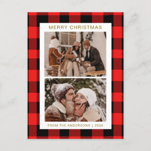 Cartes Pour Fêtes Annuelles Élégant Buffle rouge Plaid Famille de Noël 2 Photo