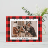 Cartes Pour Fêtes Annuelles Élégant Buffle Rouge Plaid Photo Famille de Noël (Debout devant)