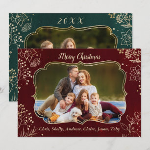 Cartes Pour Fêtes Annuelles Elégant cadre de Noël Or Floral 2 Photo
