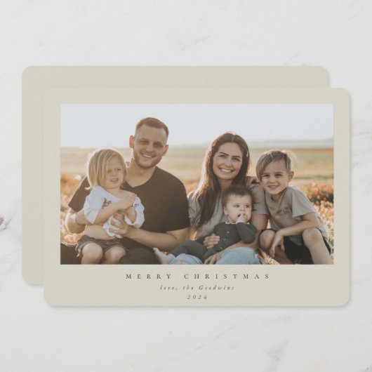 Cartes Pour Fêtes Annuelles Élégant Cadre minimal Beige Photo simple (Devant / Derrière)