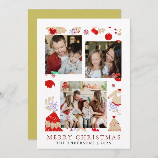 Cartes Pour Fêtes Annuelles Elégant cadre simple Famille de Noël 3 Photo (Devant / Derrière)