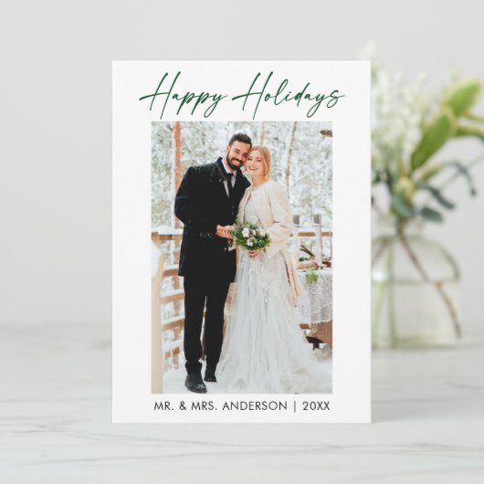 Cartes Pour Fêtes Annuelles Élégant calligraphie vert encre Script Mariage pho (Debout devant)