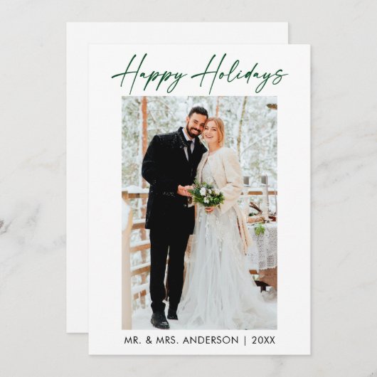 Cartes Pour Fêtes Annuelles Élégant calligraphie vert encre Script Mariage pho (Devant / Derrière)