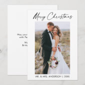 Cartes Pour Fêtes Annuelles Elegant Calligraphy Ink Script Wedding Photo (Devant / Derrière)