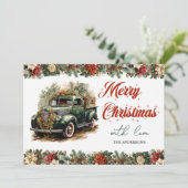 Cartes Pour Fêtes Annuelles Élégant camion vert de Noël rétro (Debout devant)