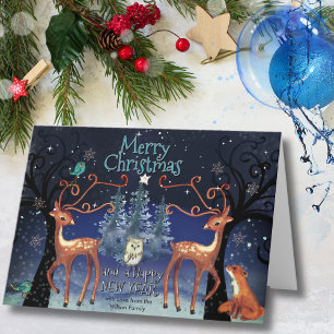 Cartes Pour Fêtes Annuelles Élégant Cerf de Noël en Forêt   Scène Forestière