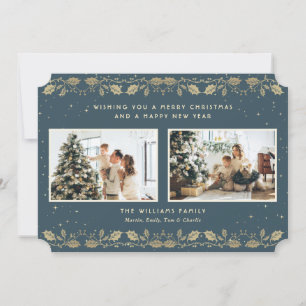Cartes Pour Fêtes Annuelles Elégant Charcoal Gold Holly Stars Photo