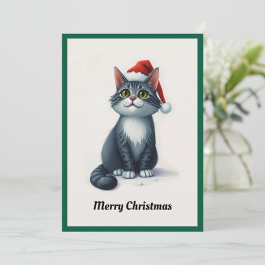 Cartes Pour Fêtes Annuelles Élégant Chat Whimsical tendance Joyeux Noël (Debout devant)