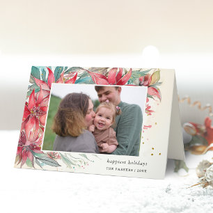 Cartes Pour Fêtes Annuelles Elégant Chic Aquarelle Poinsettia Photo Botanique