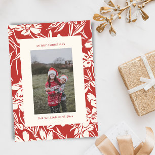 Cartes Pour Fêtes Annuelles Élégant Chic Red Floral Botanique Photo de Noël