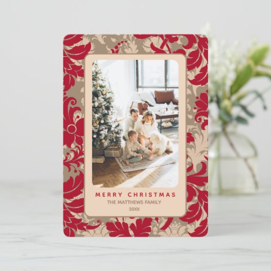 Cartes Pour Fêtes Annuelles Elegant Christmas Floral Custom Photo (Debout devant)