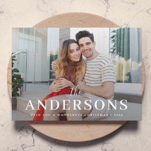 Cartes Pour Fêtes Annuelles Elegant Christmas Stylish Modern Couple Photo Red