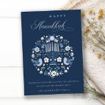 Cartes Pour Fêtes Annuelles Elégant Classy Navy Blue Happy Hanoukka Floral<br><div class="desc">Si vous avez besoin d'une personnalisation supplémentaire,  n'hésitez pas à m'envoyer un message sur yellowfebstudio@gmail.com .</div>