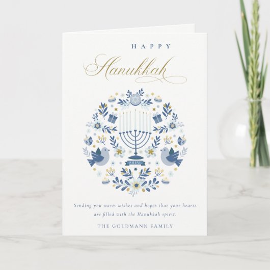 Cartes Pour Fêtes Annuelles Elégant Classy Navy Blue Happy Hanoukka Floral (Devant)
