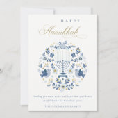 Cartes Pour Fêtes Annuelles Elégant Classy Navy Blue Happy Hanoukka Floral (Devant)