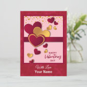 Cartes Pour Fêtes Annuelles Elégant Coeurs Rouge et Or Valentine's Day Design (Debout devant)