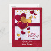 Cartes Pour Fêtes Annuelles Elégant Coeurs Rouge et Or Valentine's Day Design (Devant / Derrière)