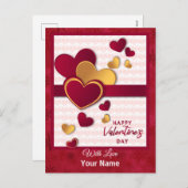 Cartes Pour Fêtes Annuelles Elégant Coeurs Rouge et Or Valentine's Day Design (Devant / Derrière)