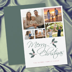 Cartes Pour Fêtes Annuelles Élégant Collage de Photos de Noël avec du Houx Mod