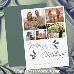 Cartes Pour Fêtes Annuelles Élégant Collage de Photos de Noël avec du Houx Mod
