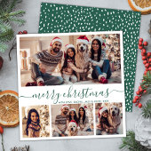 Cartes Pour Fêtes Annuelles Élégant Collage de photos Green Script Snowy Chris
