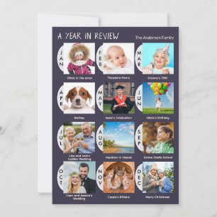 Cartes Pour Fêtes Annuelles Élégant collage personnalisé de 12 photos bleu fon