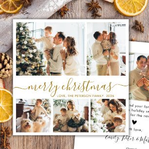 Cartes Pour Fêtes Annuelles Élégant Collage Photo de Noël Script Or 5