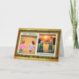 Cartes Pour Fêtes Annuelles Élégant Collage Photo Gold Red Green Nom