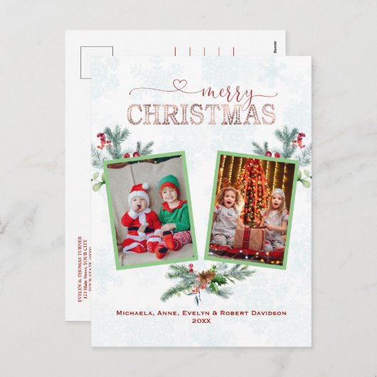 Cartes Pour Fêtes Annuelles Elégant Collage Photo Joyeux Noël Typographie (Devant / Derrière)