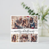 Cartes Pour Fêtes Annuelles Élégant collage photo noir Script neige Noël (Debout devant)