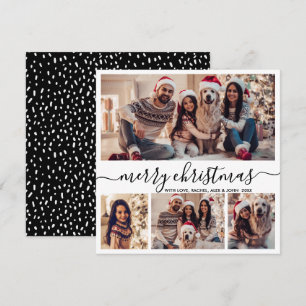 Cartes Pour Fêtes Annuelles Élégant collage photo noir Script neige Noël