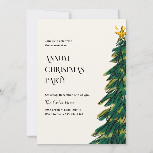 Cartes Pour Fêtes Annuelles Elégant croquis de Noël vert moderne (Devant)