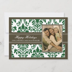 Cartes Pour Fêtes Annuelles Elégant Damask Brown & vert 5x7 Joyeux jours férié