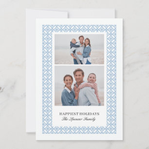 Cartes Pour Fêtes Annuelles Élégant Damask Deux Photos Noël Bleu