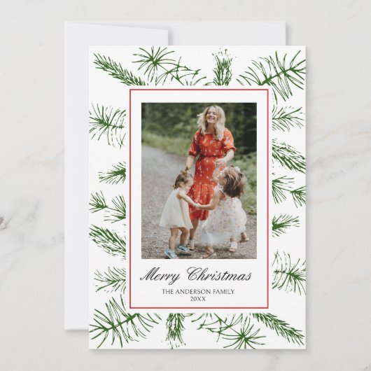 Cartes Pour Fêtes Annuelles Élégant écrit Rustique Pin Boho Photo Noël (Devant)