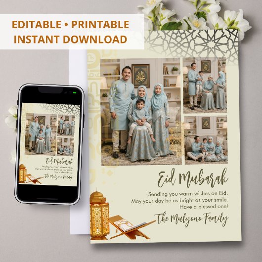 Cartes Pour Fêtes Annuelles Elegant Eid Mubarak Islamique Géométrique Multi-Ph