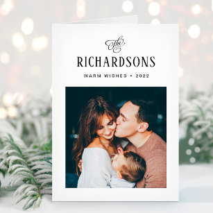 Cartes Pour Fêtes Annuelles Elegant Family Photo and Name   Warm Wishes